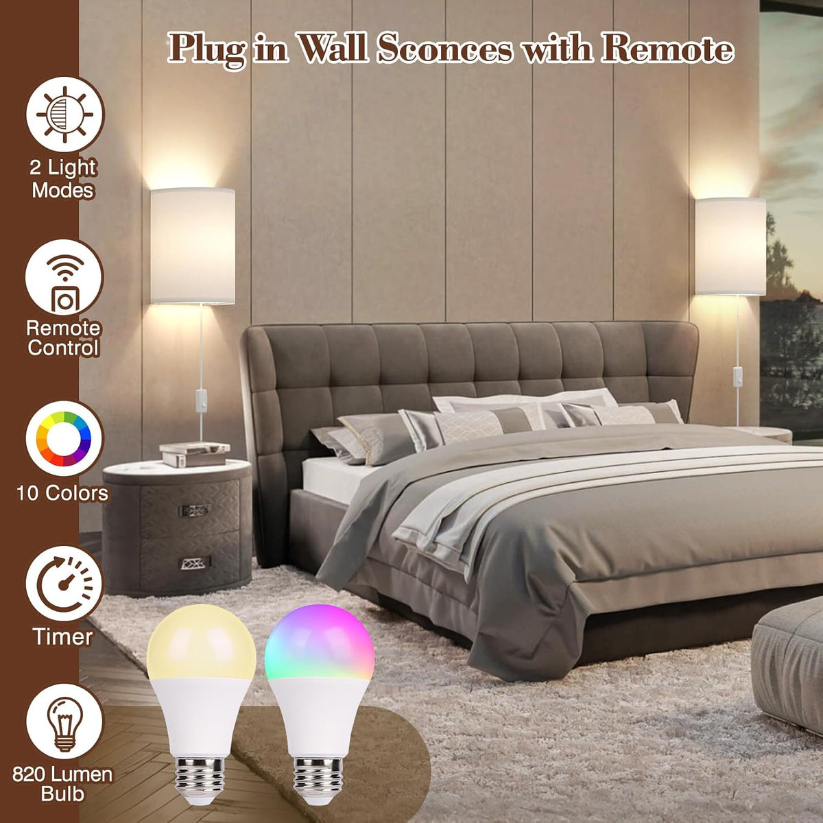 Battery Operated Rechargeable Wall Sconce Set of Two with 10000mAh Battery