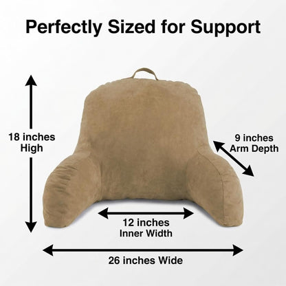 Deluxe Comfort Microsuede Bed Rest - Reading and Bedrest Lounger - Sitting Supprt Pillow - Soft But Firmly Stuffed Fiberfill - Backrest Pillow With Arms, Light Purple