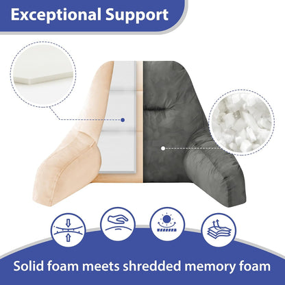 Reading Pillows for Sitting in Bed Adult, Back Pillow for Bed Sitting Up, Backrest Pillows with Shredded Foam for Adult&Teens, Support Pillow with Arms for Beds, Couch, Floor, 24in, Beige