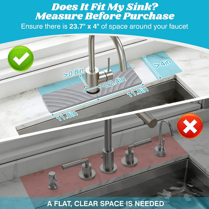 SpaceHacks Stone Faucet Mat for Kitchen Sink 23.7x4 in, Light Gray | Fast Drying Diatomite Stone Drying Mat, Water Splash Guard, Textured Drainage Sink Protector, Suits Bathroom&Kitchen Counter