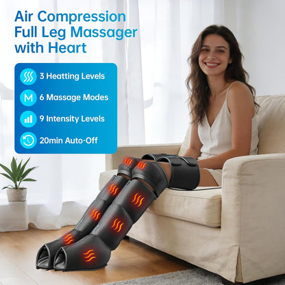 Air Leg Compression Massager Pro with Heat for Circulation and Pain Relief, Leg Recovery Compression System for Fast Recovery of Foot, Calf and Thigh, Relieve Edema, Reduce Muscle Fatigue