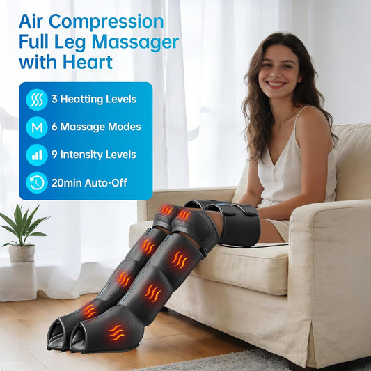 Leg Massager with Heat and Air Compression, Foot and Calf Massager for Circulation and Pain Relief, Sequential Compression Boots with 6 Modes, 9 Intensity, 3 Heat - Gifts for Mom, Dad, Woman