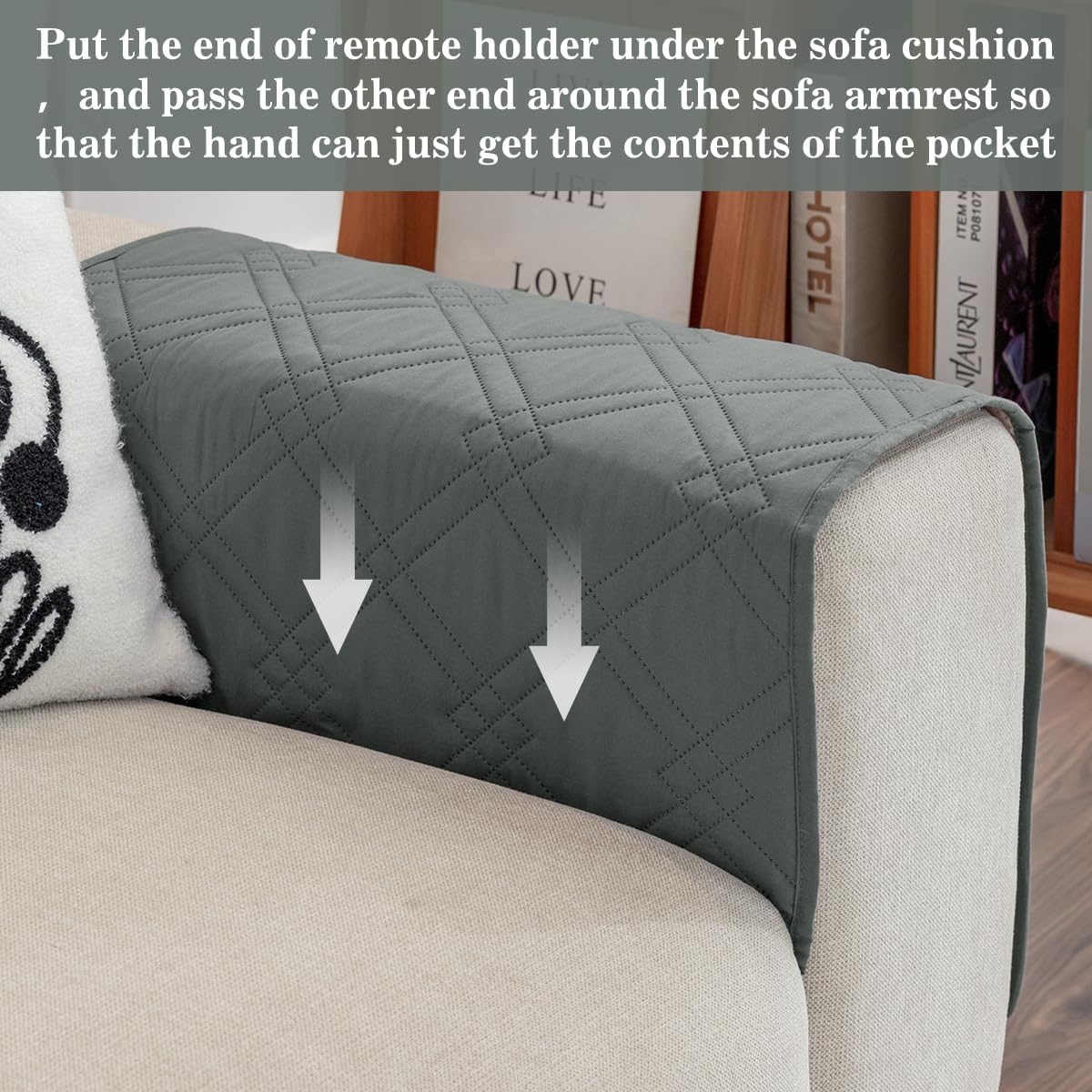 Couch Armrest Organizer Remote Control Holder Bedside Caddy with 6 Pockets, Non-Slip Armchair Caddy Sofa Armrest Organizer for Tv Remote Control, Magazine, Cell Phone, Beige