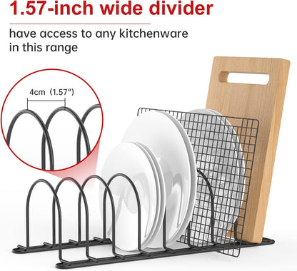JAQ Plate Rack for Cabinet, 10.5" Vertical Dish Organizer for Plates, Pot Lids, Cutting Boards & Baking Sheets, Metal Kitchen Cabinet Organizer (1-Pack, White)