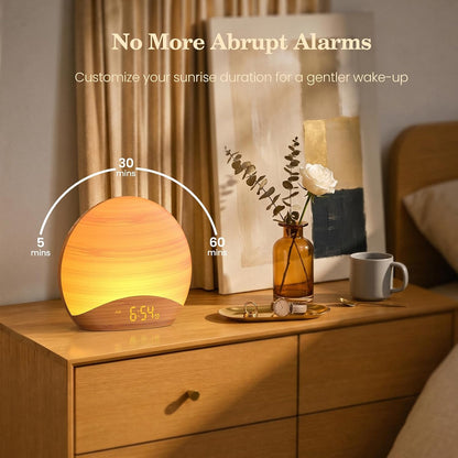 REACHER Wood Grain Sunrise Alarm Clock and Sound Machine Nightlight, Digital Dimmable Clock for Bedroom, 26 Sleep Sounds, White Noise Machine for Baby, Adults, Wake Up Light Alarm Clock for Kids | Digital Dimmable Clock for Bedroom, 26 Sleep Sounds,