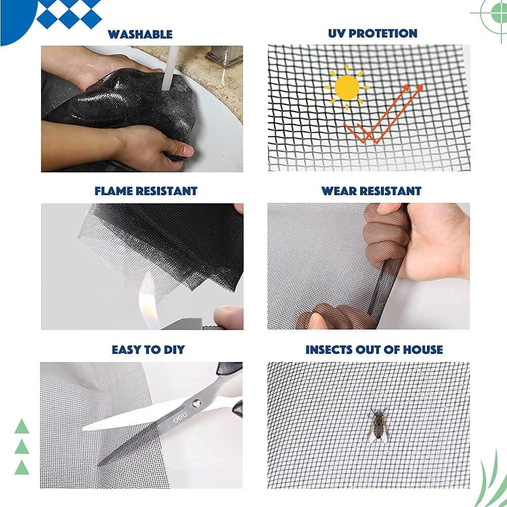 Windows Screen and Screen Door Repair Kit, 48"x118" Charcoal Fiberglass Mesh with Rolling Tool/Hook/Ruler/Cutter/Spline - Window Screen & Sliding Screen Door Replacement for Windows, TOOLTRIZ