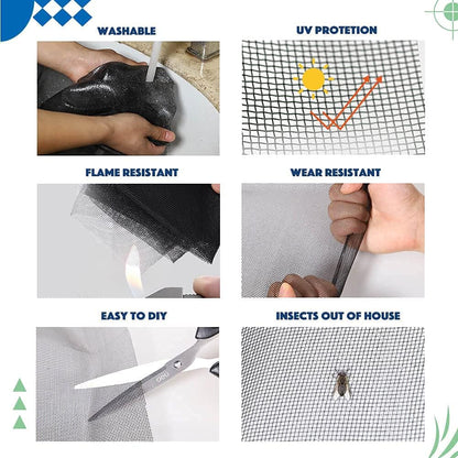 Windows Screen and Screen Door Repair Kit, 48"x118" Charcoal Fiberglass Mesh with Rolling Tool/Hook/Ruler/Cutter/Spline - Window Screen & Sliding Screen Door Replacement for Windows, TOOLTRIZ