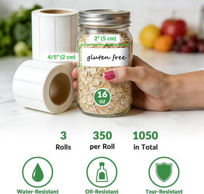 Removable Freezer Labels, 4/5" x 2", 3 Roll (Blank) | With perforated lines, writable, remove no residue, waterproof & oilproof, 350 labels per roll, for meal prep containers