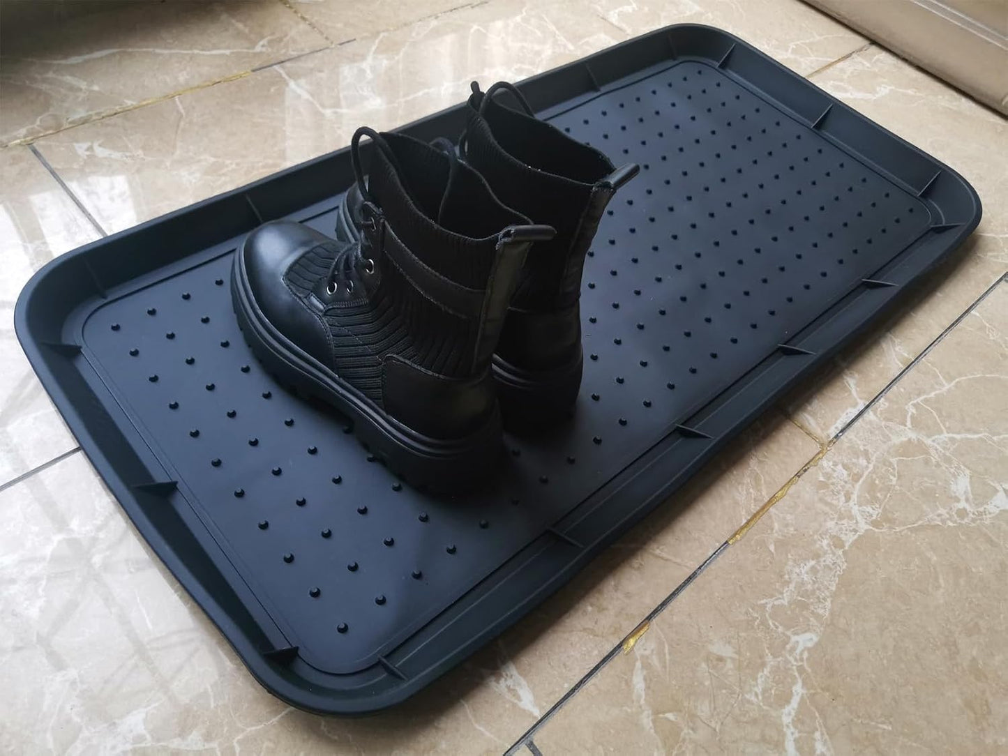 Boot Tray for Entryway,Hard Plastic Boot Mat,Shoe Tray,Shoe Mat for Indoor and Outdoor Use (Black Flower (Hard Plastic), 29.5X14.9 inch)
