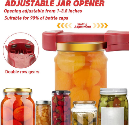 Jar Opener for Seniors with Arthritis, 7 in 1 Bottle Opener and Wine Corkscrew, Easy Grip Kitchen Gadget for Weak Hands Elderly, Retractable Jaw Lid Opener with Magnetic Storage (Teal)