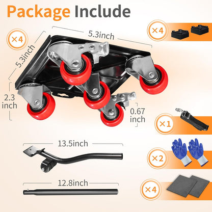 Heavy Duty Furniture Movers with 5 Wheels, 2000 lb Capacity Furniture Dolly Furniture Lifter Jacks Tool Set for Moving Heavy Furniture and Appliances, 360° Rotating Wheels & Side Brake