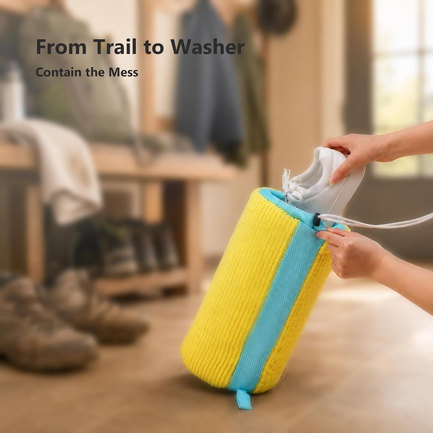 2 Pack Shoe Washing Machine Bags for Sneakers | Dual Drawstrings, Washer & Dryer Safe, Side Mesh Vents, Longer & Denser Plush Fibers for Gentle Cleaning