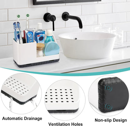 Toothbrush Holders for Bathroom Counter Organizer and Storage (White) | Easy To Clean, Drainage, Non-Slip, Detachable, Kids Electric Toothbrush and Toothpaste Holder for Bathroom