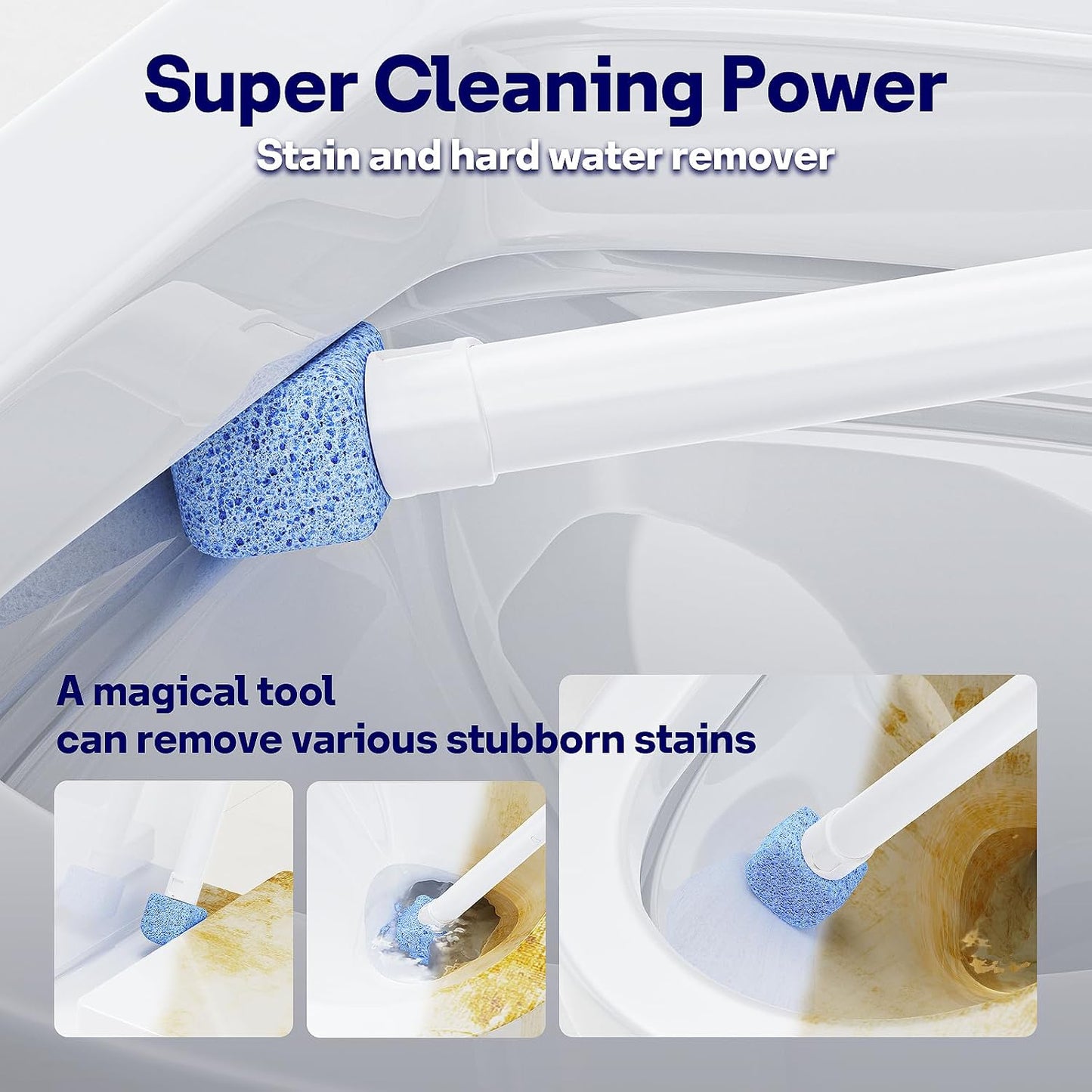 Pumice Stone Toilet Bowl Cleaner 8Ct, 18in Extra Long Handle | 18in Extra Long Handle, One-Touch Ejection, Hard Water Stains Ring Limescale Remover, Toilet Bathtub Grill Pool Sink