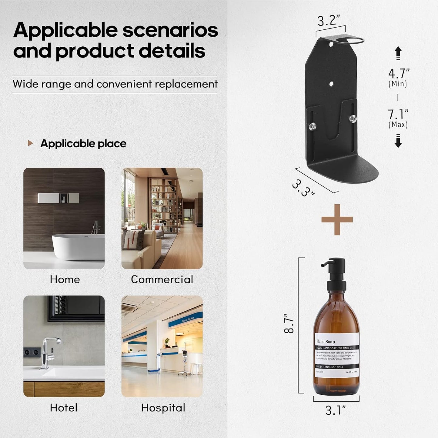 Glass No-Drill Wall Mounted Shower Soap/Hand Soap Dispenser with Adjustable Stainless Steel Holder for Bathroom and Kitchen-(Black 3 Chamber)