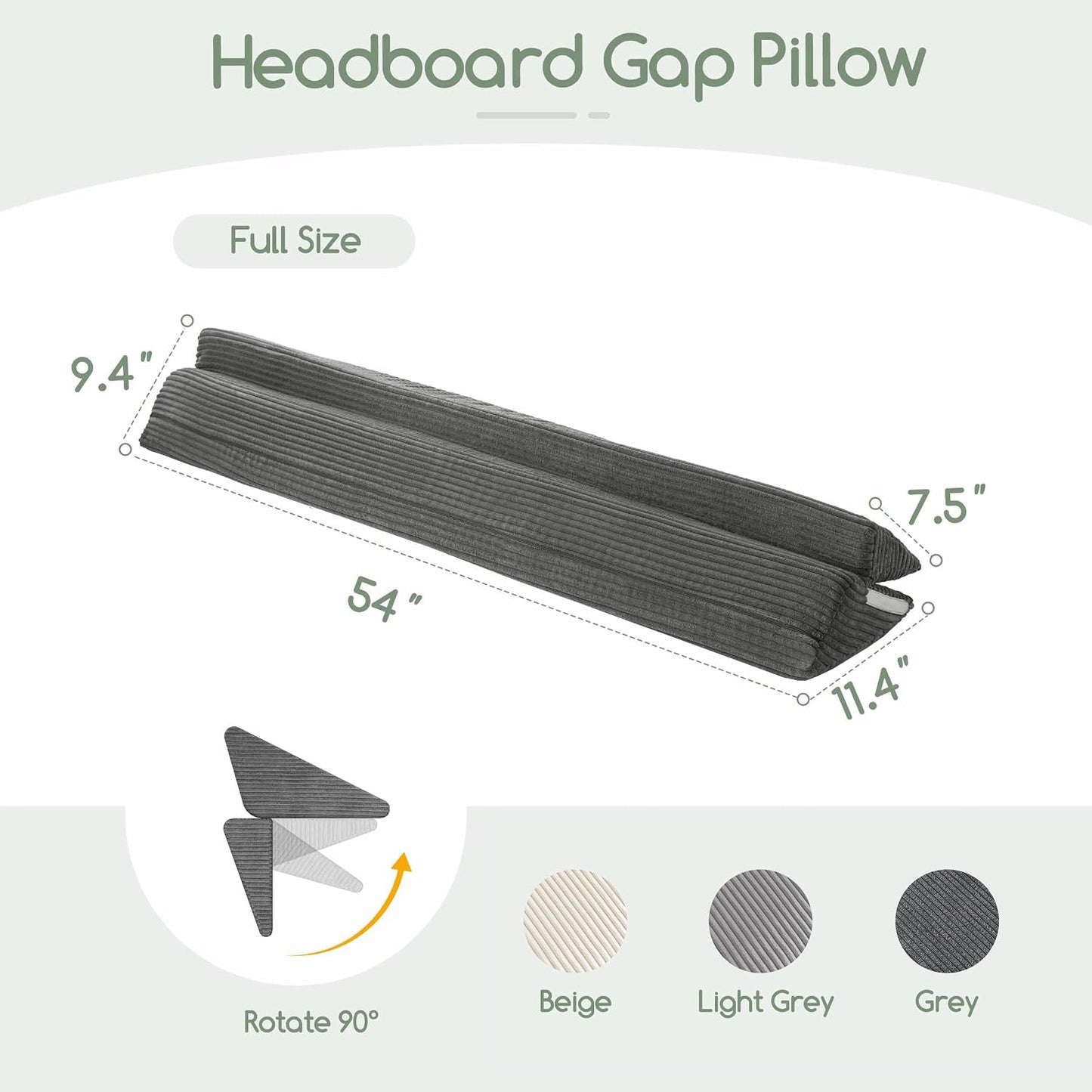 HIGOGOGO Queen Size Wedge Pillow for Headboard Gap - Multi Functional Mattress Wedge Bed Gap Filler Close The Gap (0-7") Between Your Mattress and Headboard or Wall (Grey 60"x11"x9")