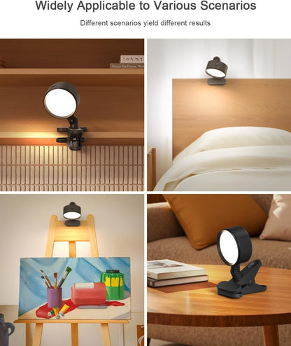 Clip on Light with 5000mAh Rechargeable Battery Operated, Eye Care Reading Light for Bed with 360° Rotation Touch & Remote, USB Clamp Light with 3 Color Modes & Dimmable for Headboard Bedside (black)