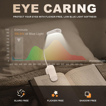 Rechargeable Book Light for Reading in Bed 25 LED - Eye Caring 15 Level Stepless Dimming, Extended 90Hrs Runtime, Lightweight Clip on Light, Gifts for Book Lovers, Black
