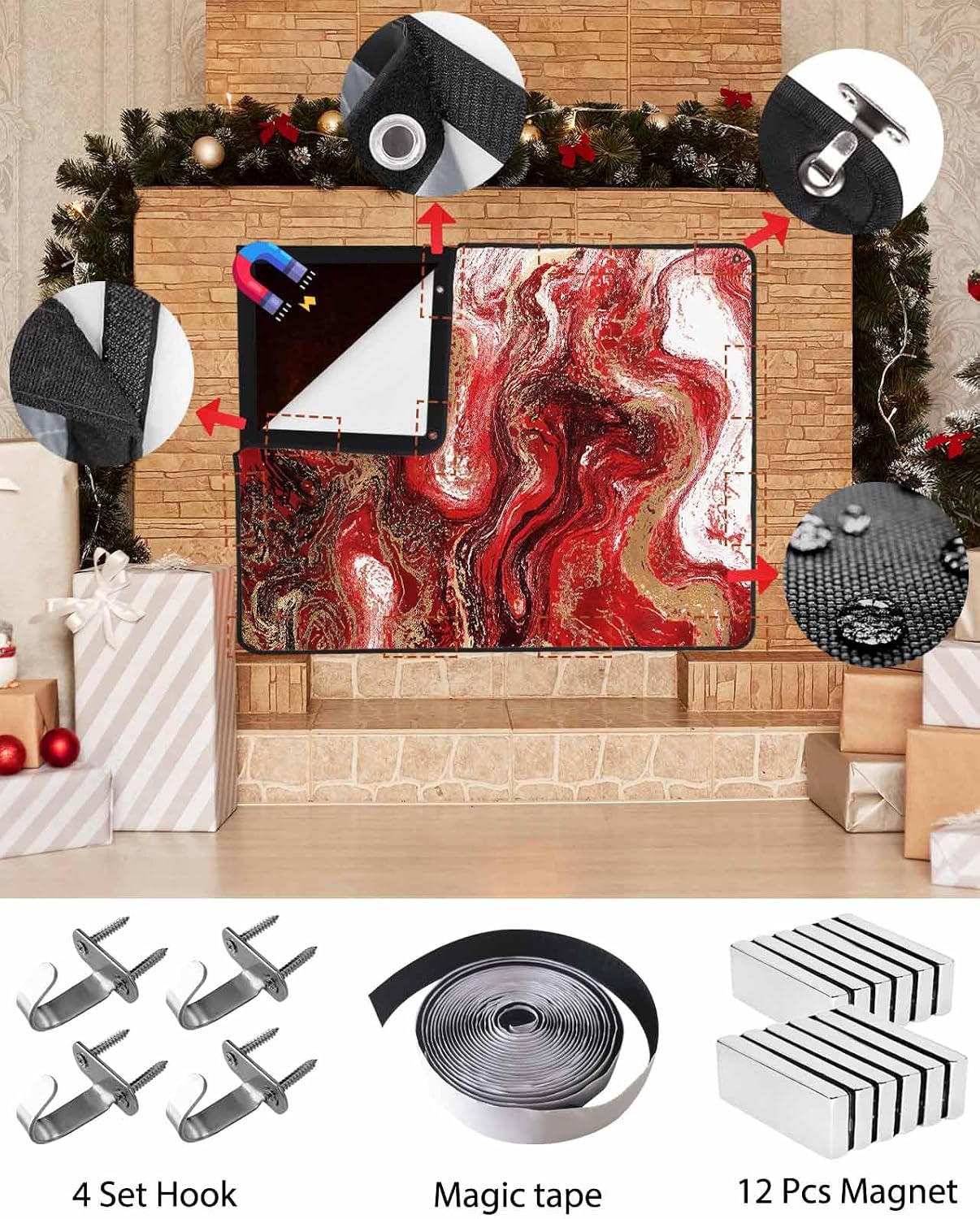 Magnetic Fireplace Cover Sage Green Marble Fireplace Screen Decorative Abstract Fluid Art Insulation Fireplaces Blocker Blanket Save Energy Fireplaces Draft Stopper Covers for Living Room 36x30 Inch