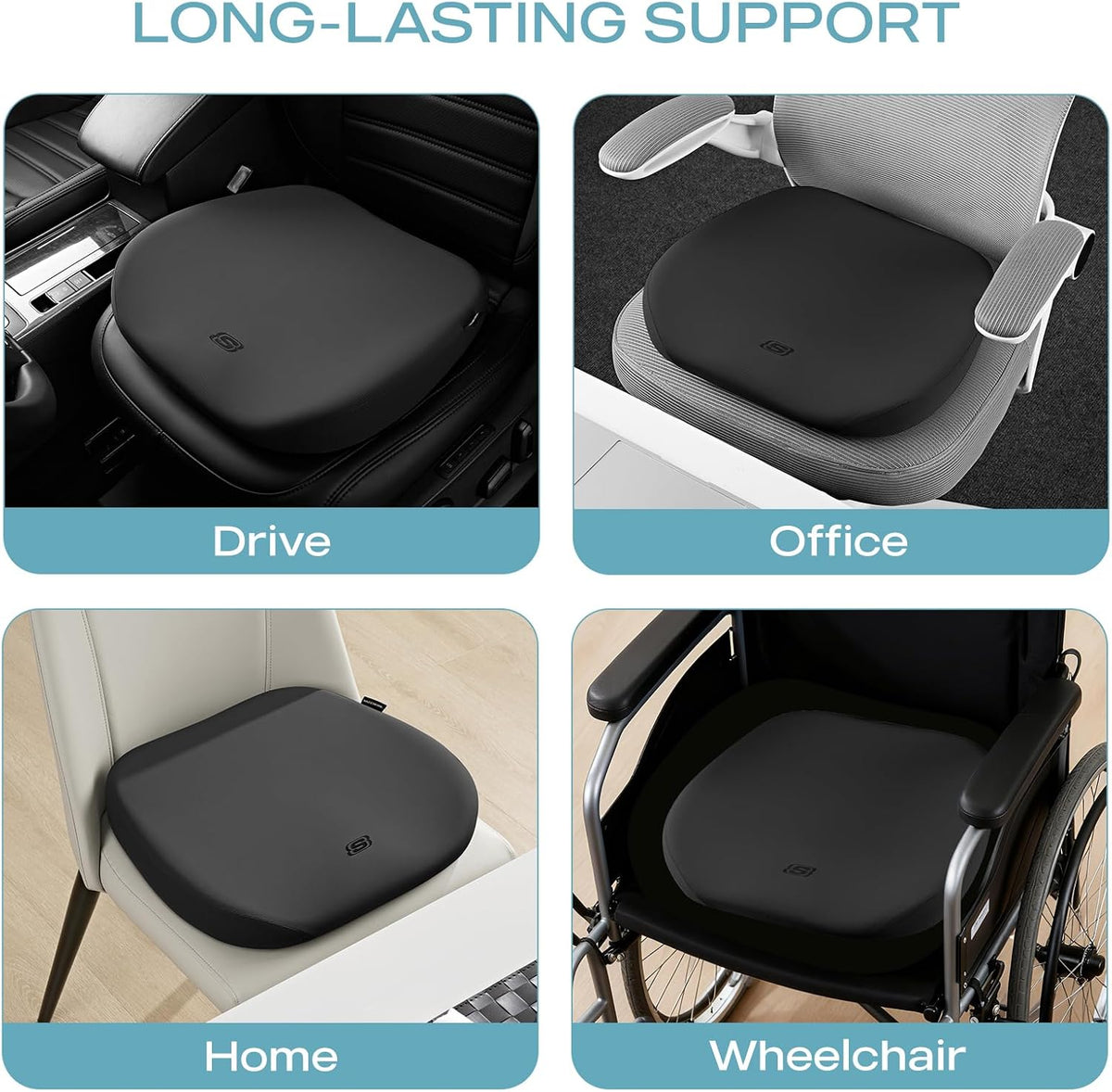 Skechers Seat Cushion Premium Gel & Memory Foam-Office Chair Cushion for Tailbone Pain Relief,Butt Pillow for Office Chair,Car seat Cushion,Long Sitting Office Workers,and Car Drivers,Black