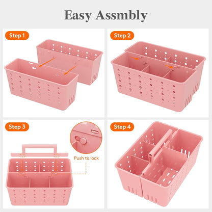 Lifewit Portable Shower Caddy, Plastic Basket Organizer, 1 Pack, Pink | Sturdy ABS plastic, Removable Compartment, Drain Design, College Dorm Room Essentials with Handle, for Bathroom, Toiletry