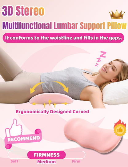 Lumbar Support Pillow for Sleeping - Back Pillow for Sciatica & Back Pain | Memory Foam Lumbar Pillow for Lower Back Pain Relief, Ergonomic Pillow for Side/Back/Stomach Sleepers with Washable Cover