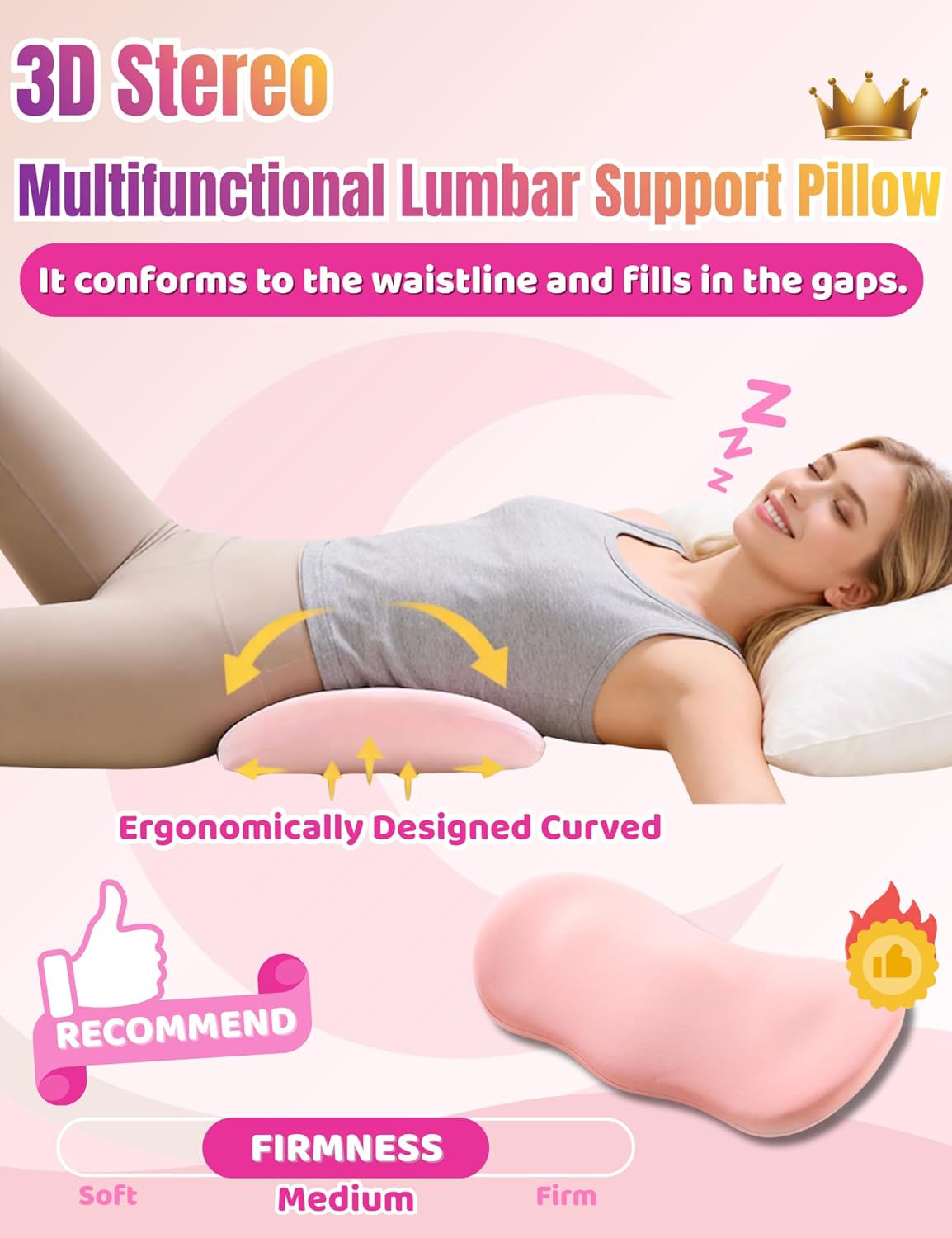 Lumbar Support Pillow for Sleeping - Back Pillow for Sciatica & Back Pain