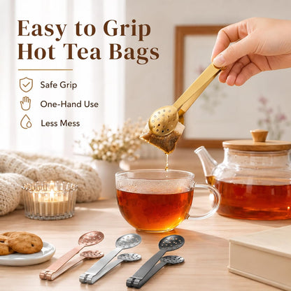 4PCS Tea Bag Squeezer, Tea Bag Dispenser and Tea Bar Accessories, Stainless Steel Tea Tongs Set for Gripping Teabags, Sugar Cubes, Ice or Lemon Slices