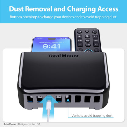 TotalMount Drop-Free Remote Holder – Removable Adhesive Strips – Black | Designed in the USA – Simply Put the Remotes In – No Tricky Magnet Alignment Needed (Holds 2 or 3 Remote Controls)