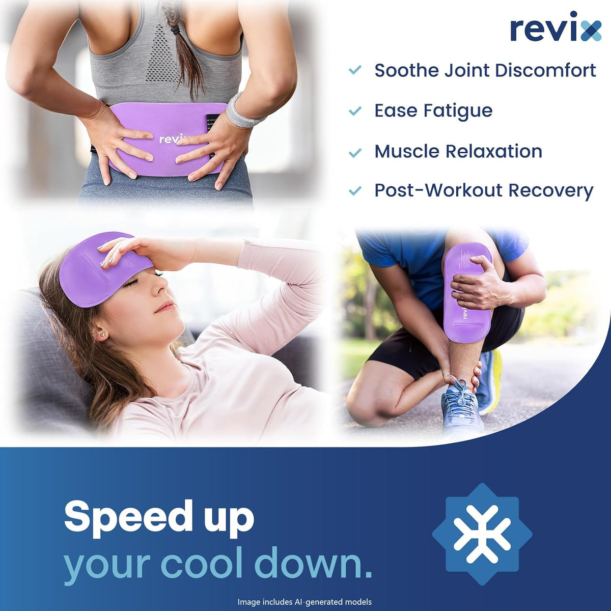 REVIX Ice Pack for Injuries Reusable, 2-Pack Hot & Cold Gel Wrap with Strap