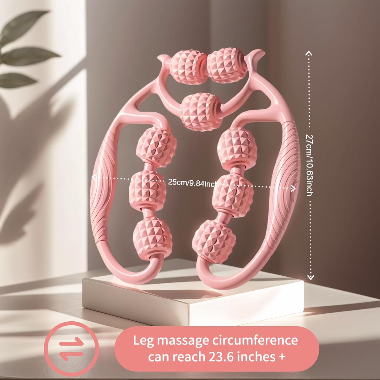 Full Body Massage Tool, Pink, 25cm Length | 9 Rollers, Manual Massager for Neck,Shoulder,Arms,legs,Multi-Massage Area Design