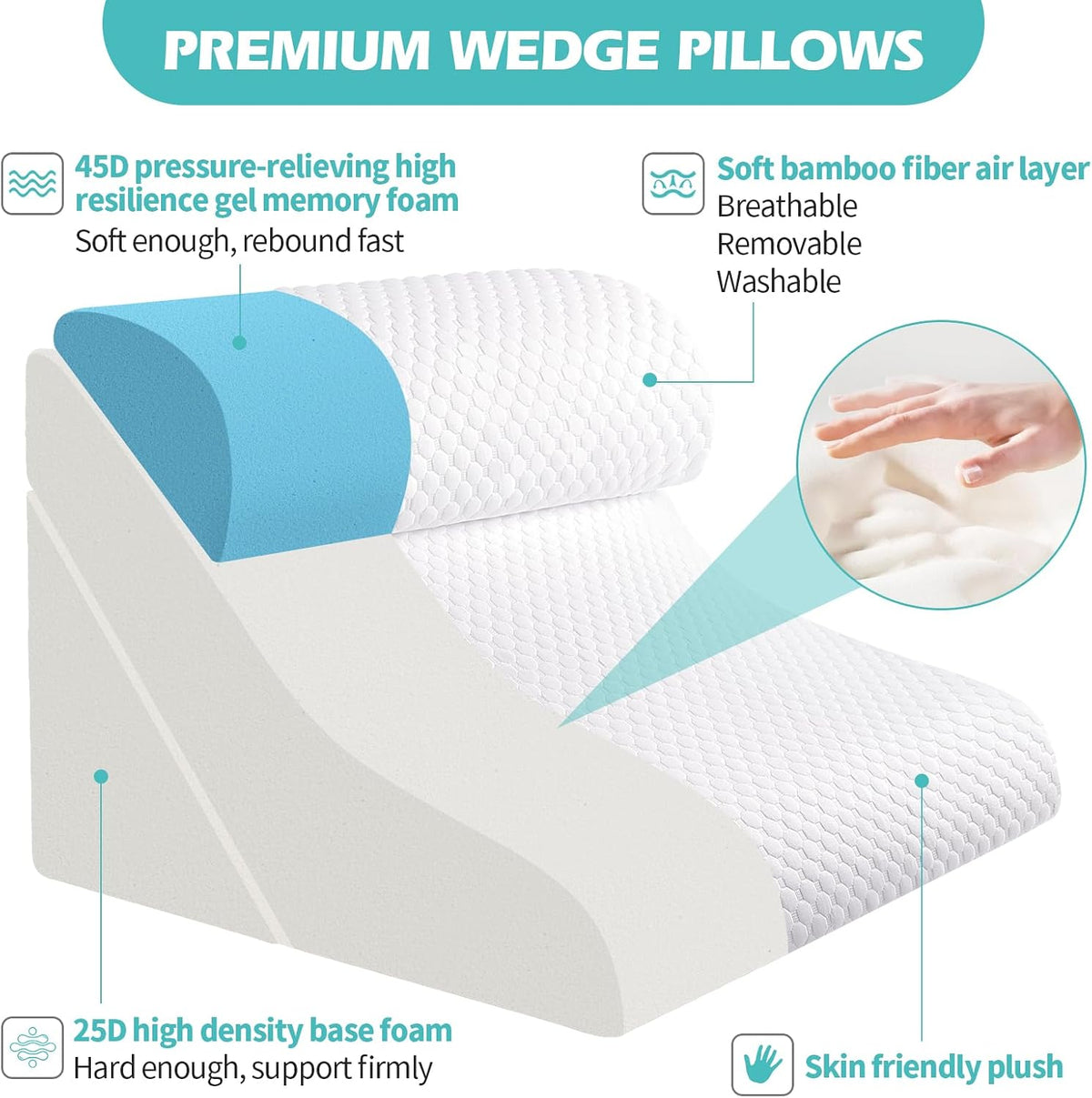Simpledad Wedge Pillow for Sleeping, Orthopedic Bed Wedge Pillow Set