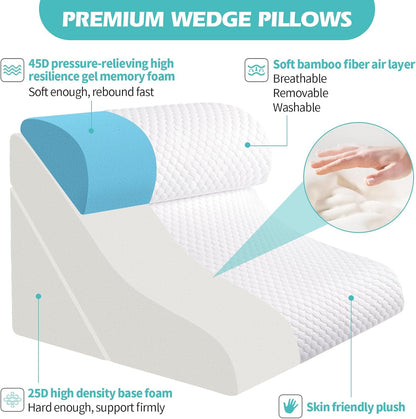 Simpledad Wedge Pillow for Sleeping, Orthopedic Bed Wedge Pillow Set