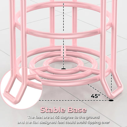 TomCare Toilet Paper Holder Free Standing with Shelf, Stable 4 Raised Feet | Stores 4 Mega Rolls, Tool-Free Assembly, Powder-Coated Metal Frame, Bathroom Storage Organizer for Spare Rolls, Silver