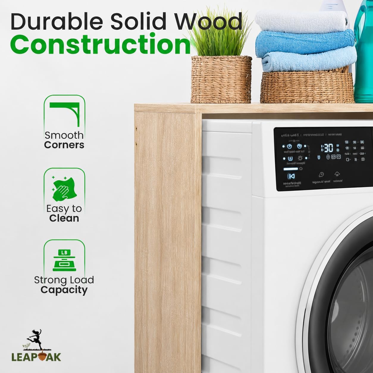 Over the Washer and Dryer Storage Shelf, Laundry Shelf, White | Engineered Wood, Laundry Room Organizer with Side Panels, Wall-Mounted, Top Surface for Folding and Supplies