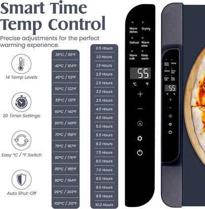 Warming Mat for Food Extra Large - 36”x15” Electric Food Warmer with Heat Resistant Pad, 14 Temperature & 20 Timer Settings with 6 Preset Modes, Dual Temperature Display, Child Lock & Auto Shut-Off