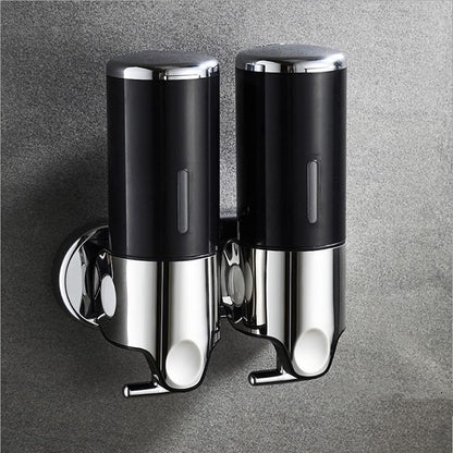 3 in 1 Chamber Wall Mounted Shampoo and Conditioner Dispenser (Silver) | No Drill Shower Soap Dispenser for Bathroom & Hotel Leak-Proof Pumps, Easy Installation and Large Capacity