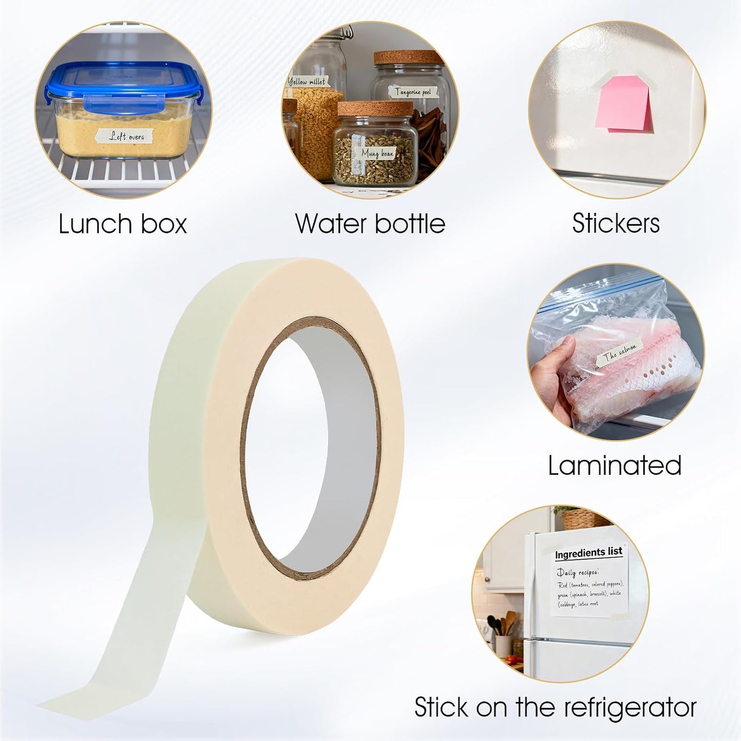 164 Yards Freezer Tape,Writable Surface,Low Temperature Resistance,3Rolls | Easy tear residue-free removable tape, perfect for food containers fridge marking, each roll 0.79 Inch by 54.68 Yards