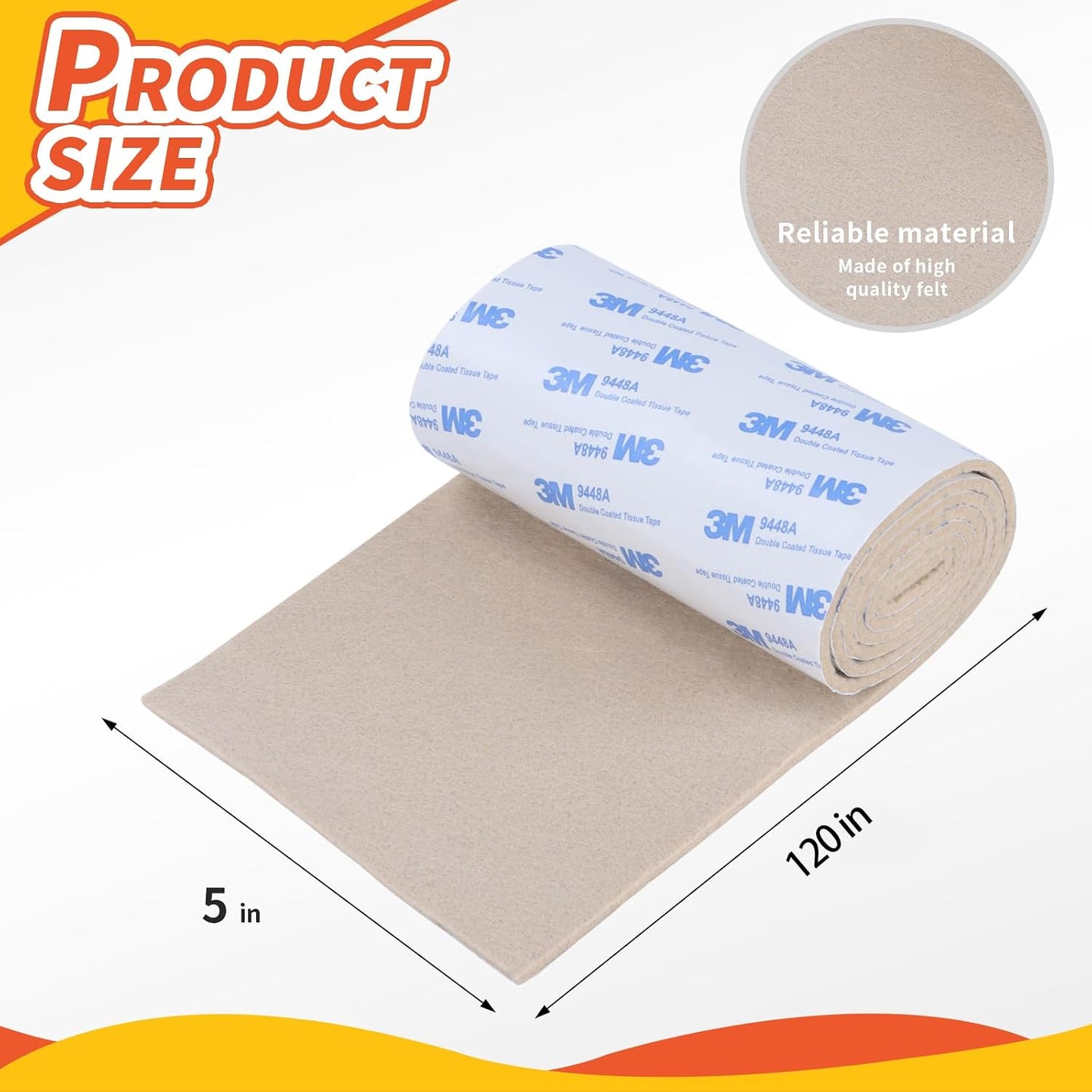 Felt Furniture Pads, 40 x 5 x 0.12 Inch Felt Strips | Non Slip Self Adhesive Cuttable Heavy Duty Felt Tape for Protecting Hardwood Floors Chair Wall Protector, Black