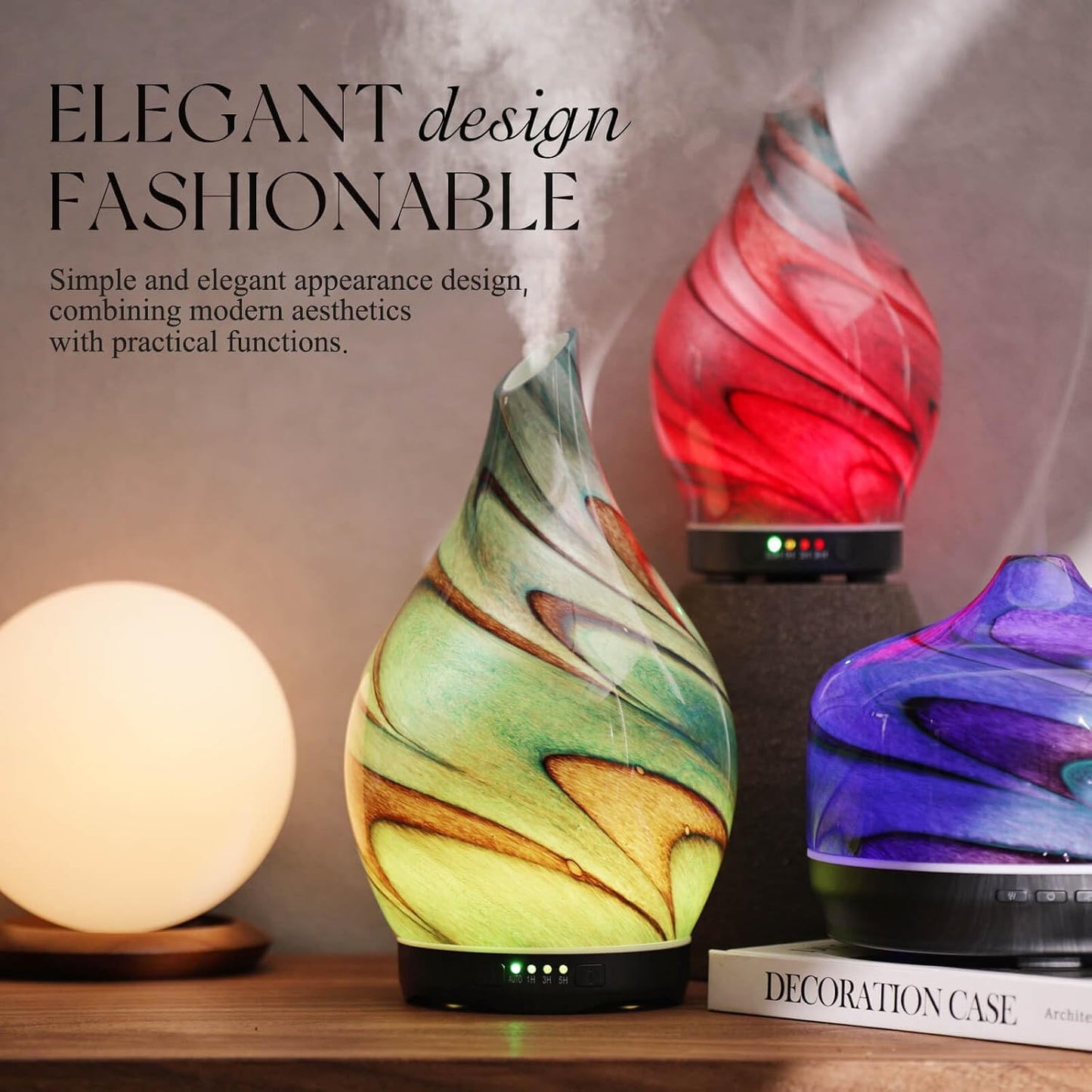 Porseme 280ml Remote Essential Oil Diffuser 3D Glass Ultrasonic Mist 7H | Elegant Handmade Glass Aroma Diffuser with 7-color LEDs, Quiet Aromatherapy and Safe Auto Shut-off, Perfect for Gifts