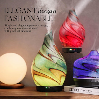 Porseme 280ml Remote Essential Oil Diffuser 3D Glass Ultrasonic Mist 7H | Elegant Handmade Glass Aroma Diffuser with 7-color LEDs, Quiet Aromatherapy and Safe Auto Shut-off, Perfect for Gifts
