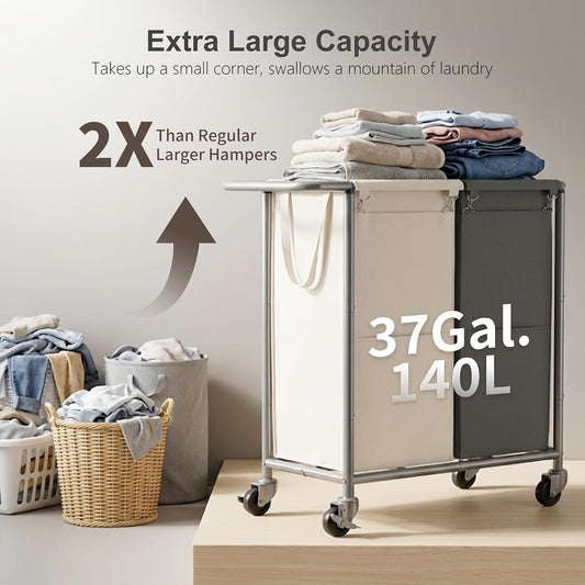 Heybly 3-Section Laundry Sorter Hamper,Rolling Laundry Hamper with Removable Bags – Heavy-Duty Laundry Sorter Cart with Wheels for Dirty Clothes, 40.2 x 15.4 x 33.1 Inches HLH024P03
