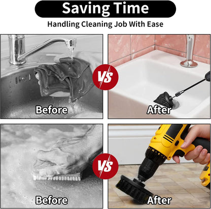 8 Pcs Drill Brush Attachment Set - Power Scrub Brush Kit | Brush Drill with Extend Long Attachmen - All Purpose Household Cleaning Brushes for Car, Grout, Floor, Tub, Bathroom