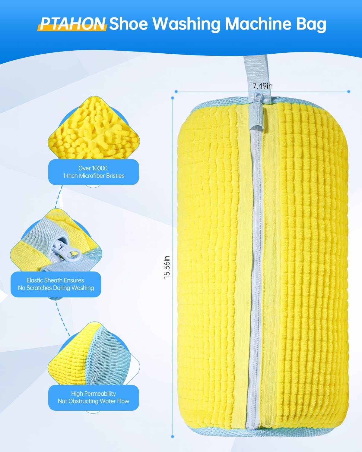 Shoe Washing Machine Bag & Shoe Washing Bag Reusable for Sneaker Laundry | Sneaker Washing Machine Bag & Shoe Laundry Bag, Chenille Microfiber 360 Cleaning, Reusable Hook Dryer, 1 Pack