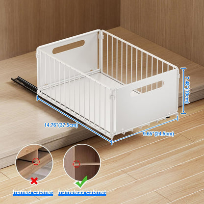Mustorn 2 Pack Pull Out Cabinet Organizer, Slide Out Drawers for Cabinets, Peel and Stick, Heavy Duty Shelves for Kitchen, Cupboard, Pantry, Bathroom (16.5"D*11.8"W*3.94"H-Black)