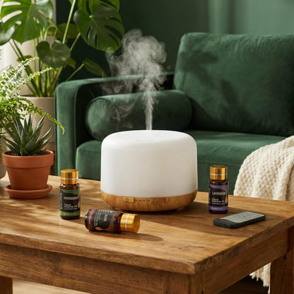 SACATR 550ml Oil Diffuser with 30x5 mL Essential Oils, Ultrasonic Technology, Remote Control for Home Office