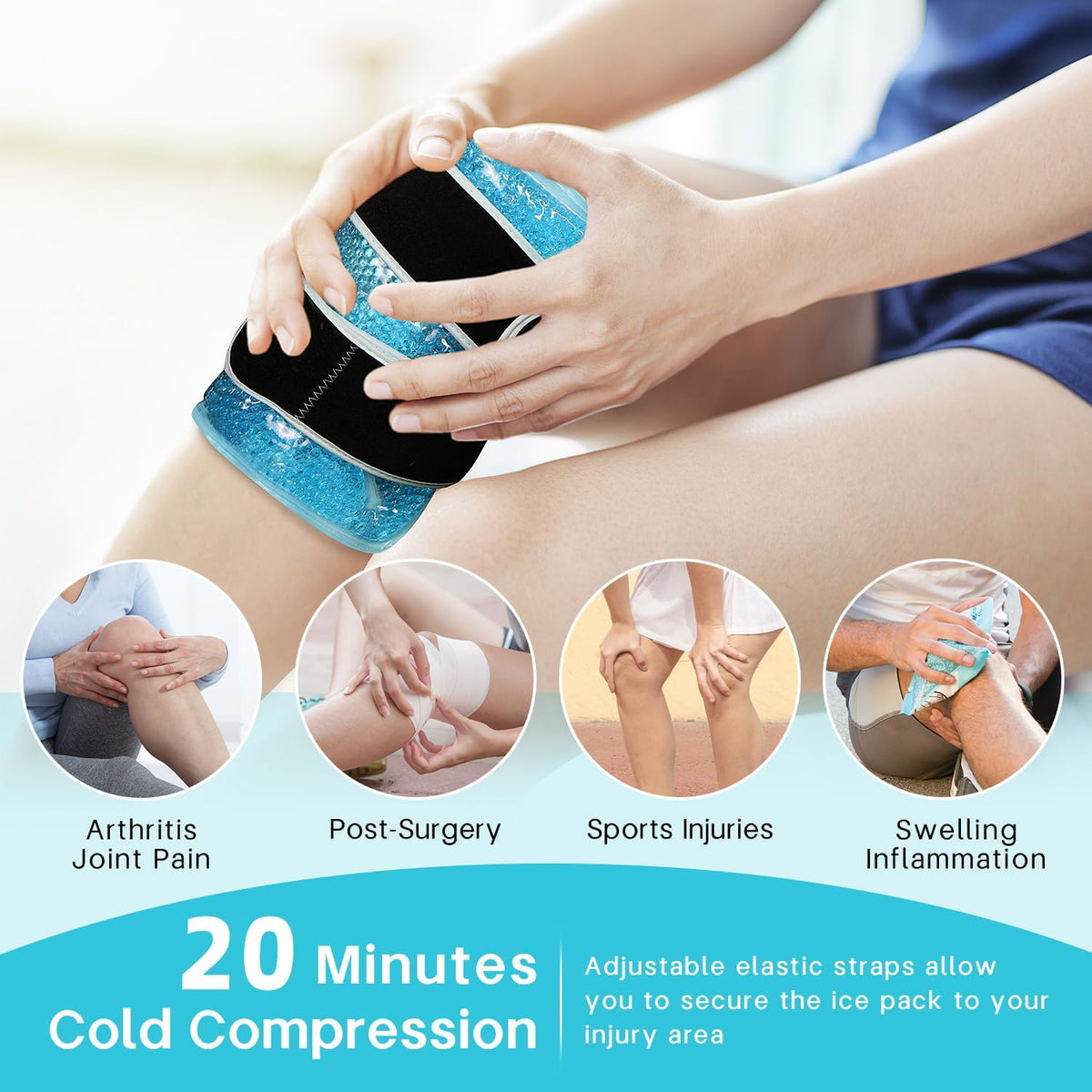 Ice Pack for Knee Pain Relief 2 Pack Reusable Gel Ice Wrap for Leg Injuries Swelling Knee Replacement Post-Surgery Recovery Adjustable Cold Therapy Wrap for Arthritis Meniscus Tear and ACL (Blue)