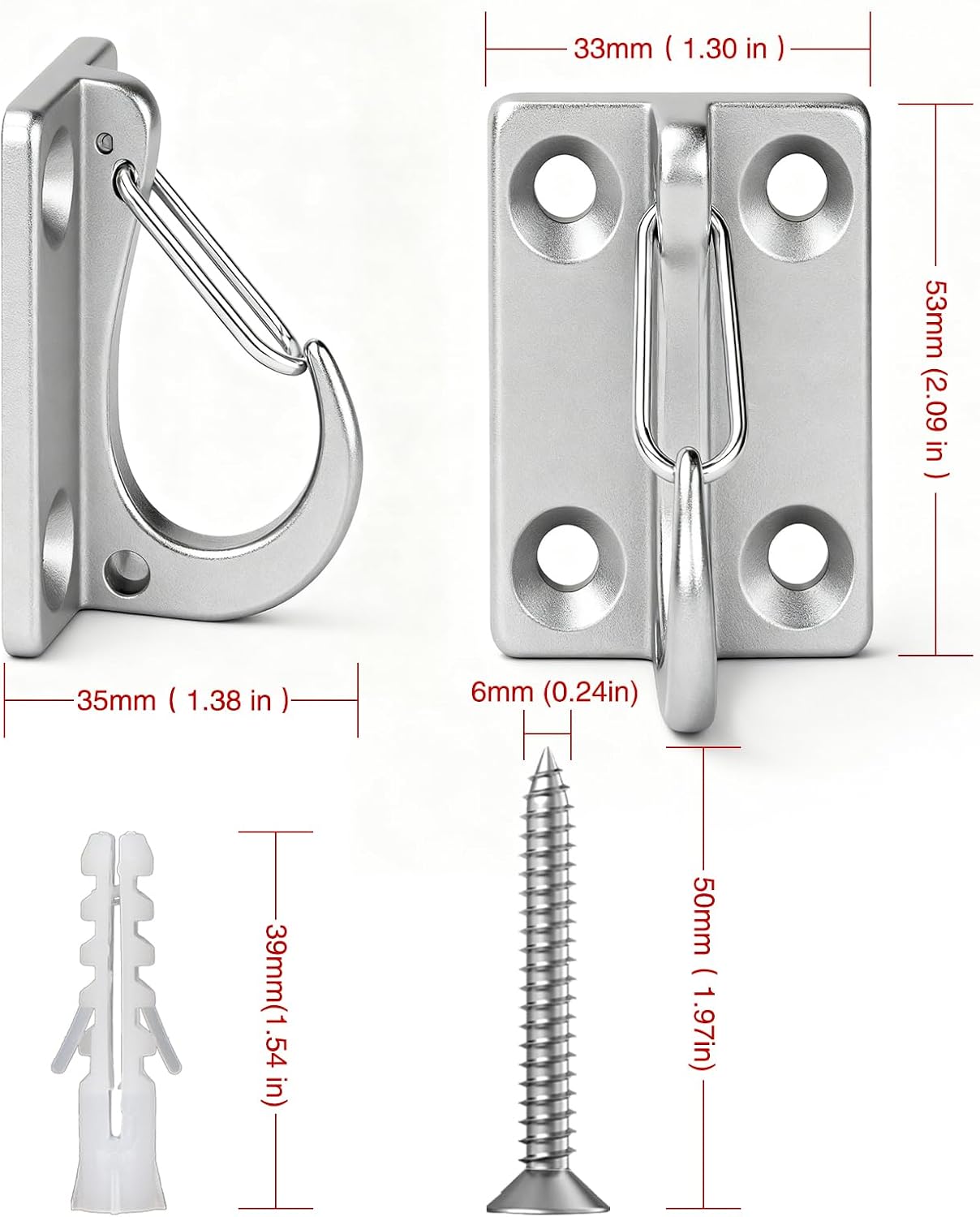 Dog Leash Holder for Wall, Stainless Steel Dog Leash Hook, Tie-Out | 304 Stainless Steel Hook, Enclosed Leash Hook, Mounting Screws Included, Yard Tie-Out Use, Indoor Outdoor Use for Dogs