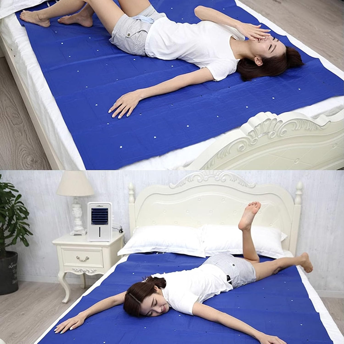 Portable Bed Cooling System Fan - 4 Wind Speed & Maximum Fan Speed 2500 rpm - Electric Water-Cooled Mattress, for/Bedroom/Desk/Room/Tabletop (Black, Double)