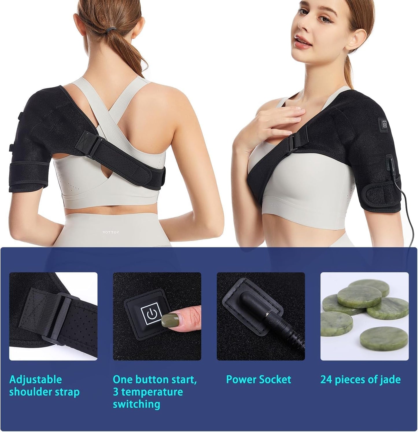 Shoulder Heating Pads for Pain Relief - Jade Stone Heated Shoulder Wrap with 3 Temperature Settings, Ideal for Rotator Cuff, Shoulder Soreness Relief at Home,Office